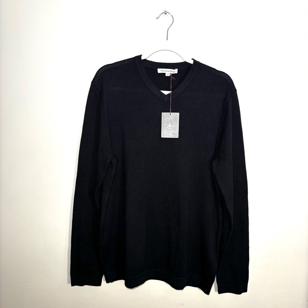 Chatham Road Men’s Black Cotton V-Neck Knit Sweater Classic Fit Size L NWT